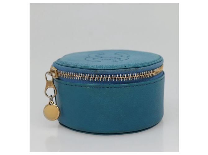 Scatola per Gioielli CHANEL Pelle Caviar Blu Oro CC Auth 136451 D'oro - vista 3
