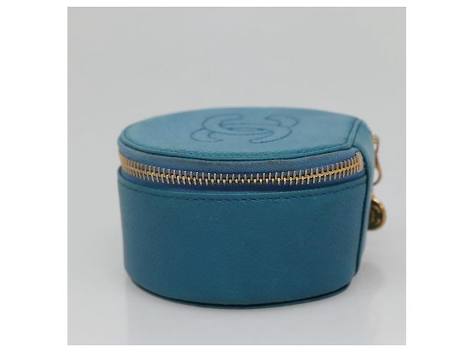 Scatola per Gioielli CHANEL Pelle Caviar Blu Oro CC Auth 136451 D'oro - vista 4