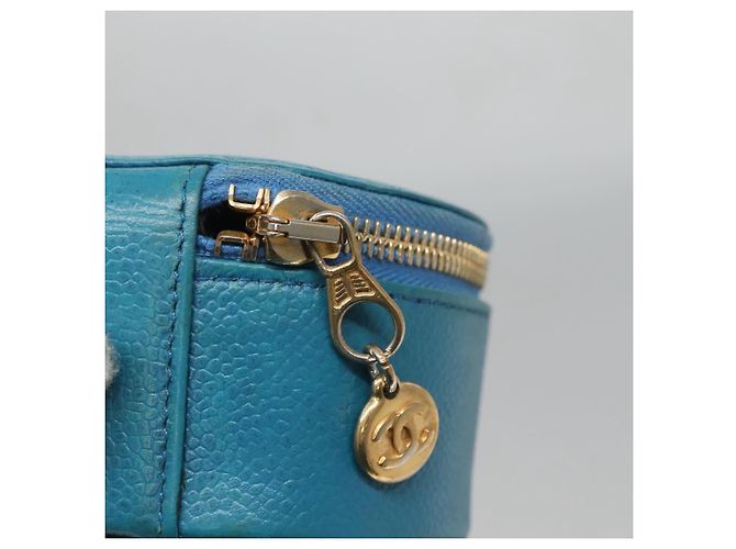 Scatola per Gioielli CHANEL Pelle Caviar Blu Oro CC Auth 136451 D'oro - vista 8