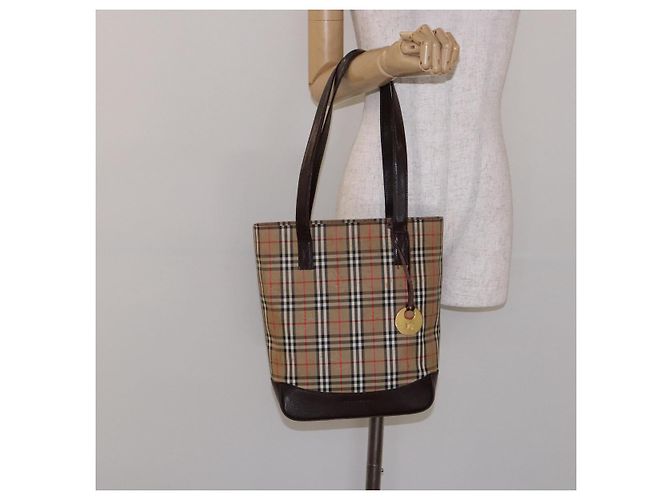 Burberry Borsa Tote Nova Check in tela beige e oro Auth bs28529 D'oro - vista 21