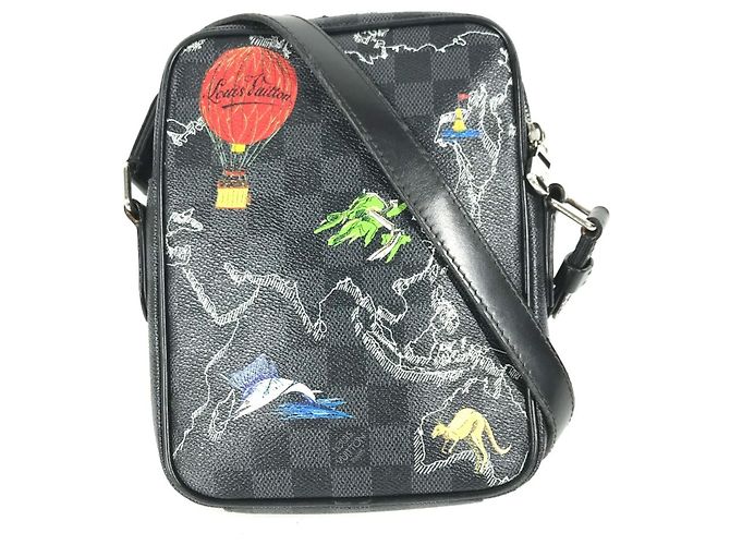 Borsa a Spalla Louis Vuitton Damier Graphite Map Danube PM NM Nero - vista 2