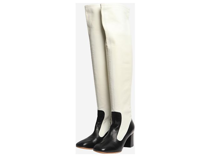 Céline White and black two-tone leather knee-high boots - size EU 39 - view 3