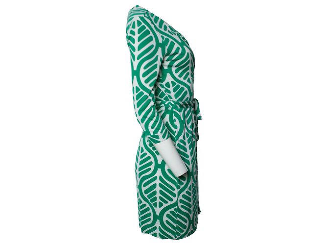 Autre Marque Diane Von Furstenberg, Vestido envelope em verde e branco - vista 4