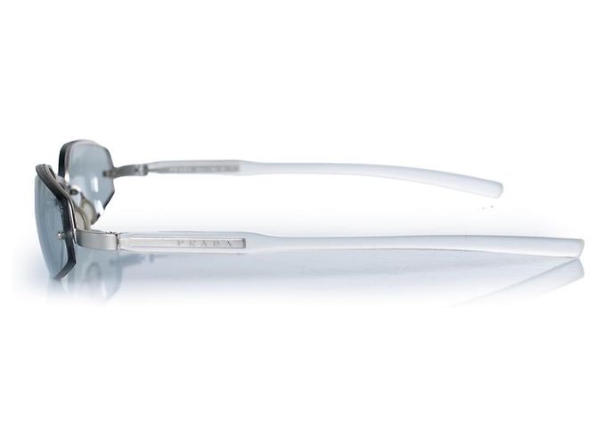 Occhiali da sole in metallo e plastica senza montatura Prada Bianco Grigio - vista 5