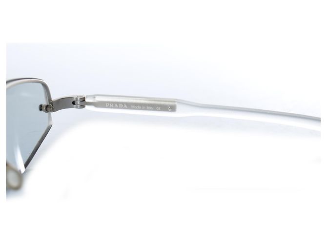 Occhiali da sole in metallo e plastica senza montatura Prada Bianco Grigio - vista 7
