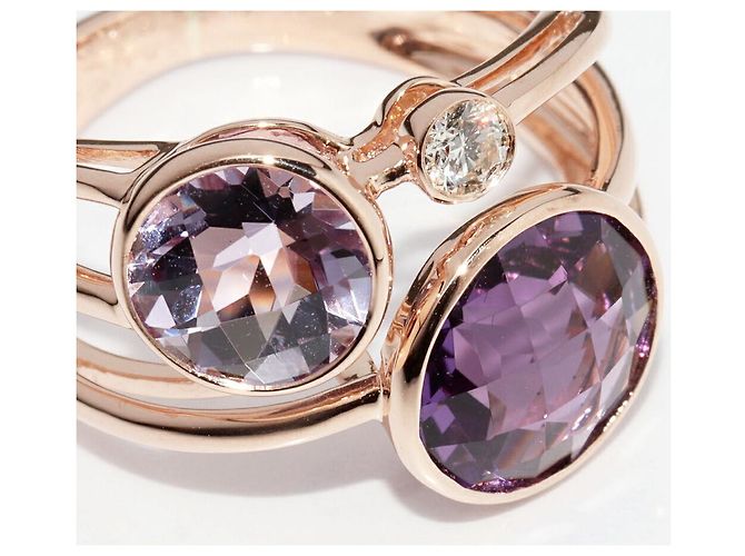 Autre Marque Anello in oro rosa Au750 con ametista e diamante Porpora - vista 5
