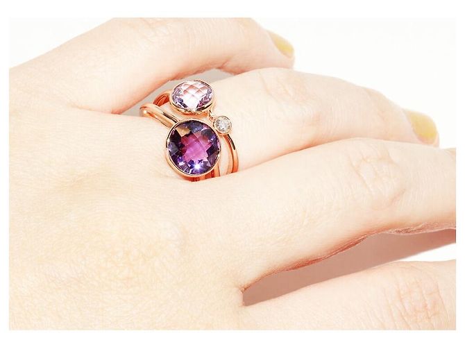 Autre Marque Anello in oro rosa Au750 con ametista e diamante Porpora - vista 6