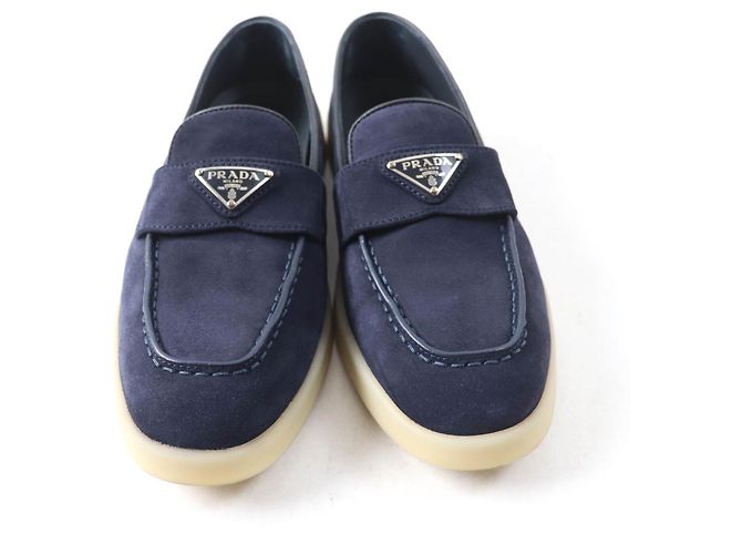 Mocassini in suede Prada 1D222N Blu Blu navy - vista 4
