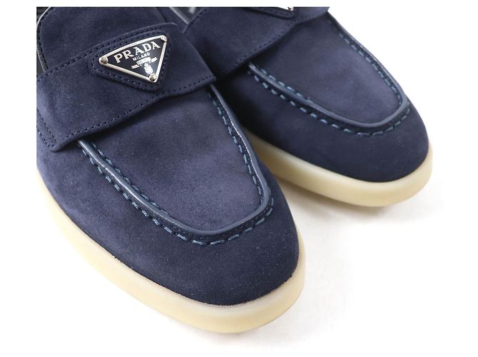 Mocassini in suede Prada 1D222N Blu Blu navy - vista 8