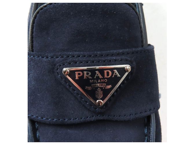 Mocassini in suede Prada 1D222N Blu Blu navy - vista 9