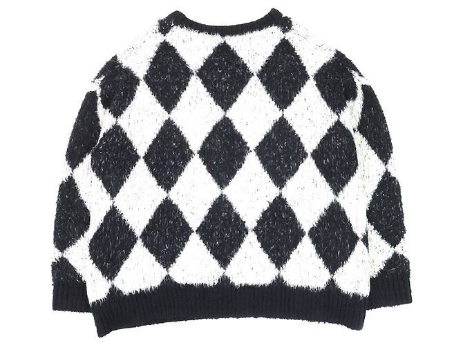 Céline Celine Surf-Stil Argyle Strickpullover aus Baumwolle, Nylon und Polyurethan mit Rundhalsausschnitt Schwarz Weiß - Ansicht 2