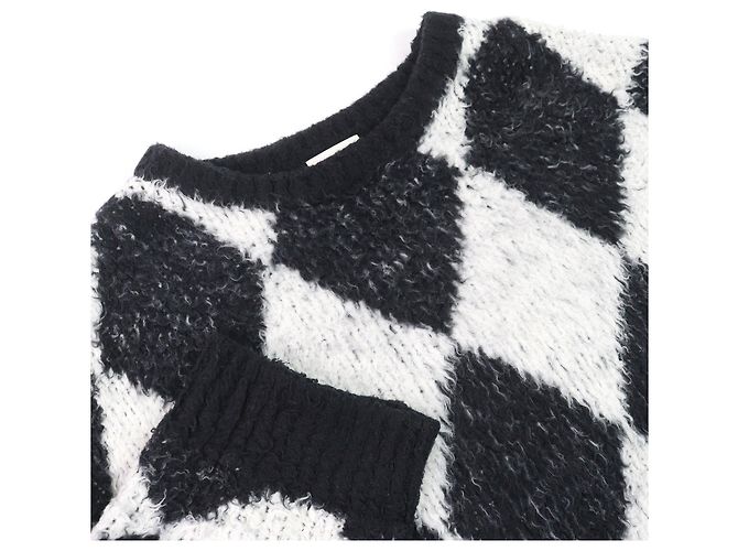 Céline Celine Surf-Stil Argyle Strickpullover aus Baumwolle, Nylon und Polyurethan mit Rundhalsausschnitt Schwarz Weiß - Ansicht 3