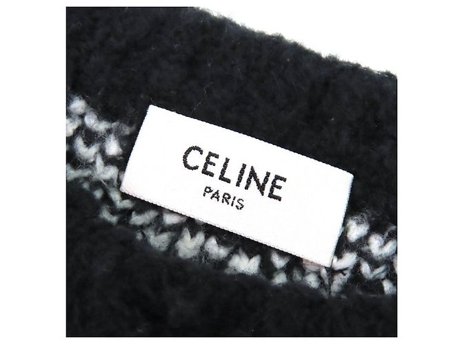 Céline Celine Surf-Stil Argyle Strickpullover aus Baumwolle, Nylon und Polyurethan mit Rundhalsausschnitt Schwarz Weiß - Ansicht 4