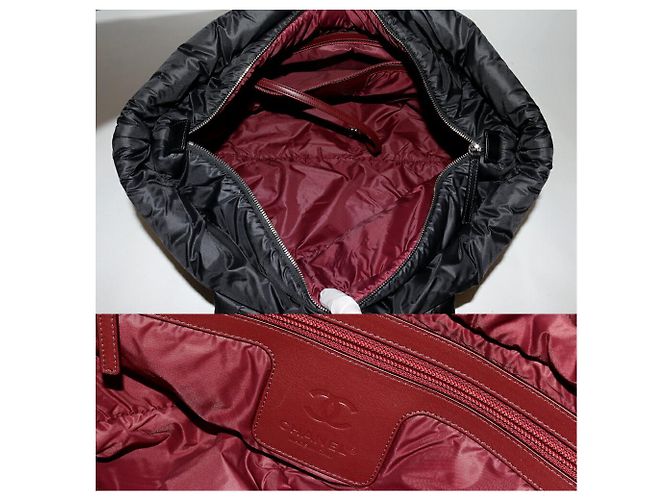 Chanel Coco Cocoon Nylon Kalbsleder Tote Bag Schwarz Bordeaux - Ansicht 4