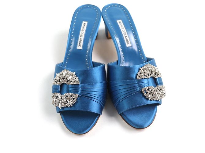 Sandali in satin Prinap 50 di Manolo Blahnik Blu - vista 4