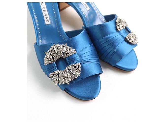 Sandali in satin Prinap 50 di Manolo Blahnik Blu - vista 8