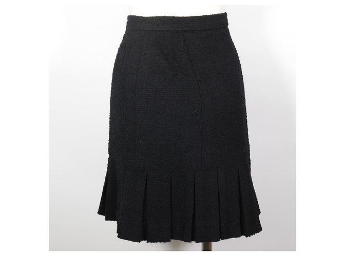 Falda plisada de lana y nylon Chanel Negro - vista 3