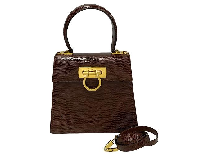 Gancini Bolsa 2way de couro de lagarto Salvatore Ferragamo Marrom - vista 2
