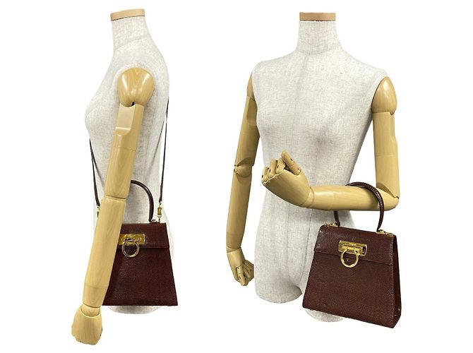 Gancini Bolsa 2way de couro de lagarto Salvatore Ferragamo Marrom - vista 3
