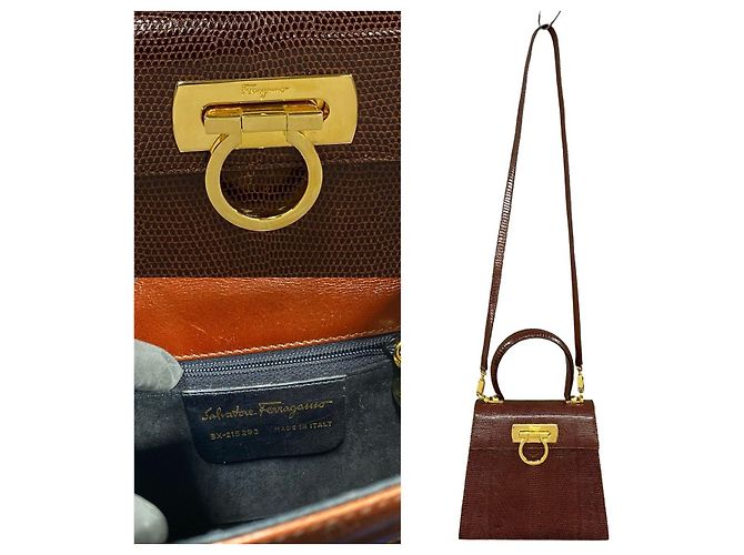 Gancini Bolsa 2way de couro de lagarto Salvatore Ferragamo Marrom - vista 4