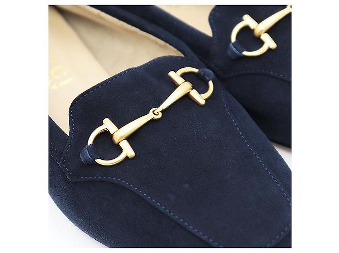 Gucci Horsebit Leder-Suede Slipper Blau Marineblau - Ansicht 10