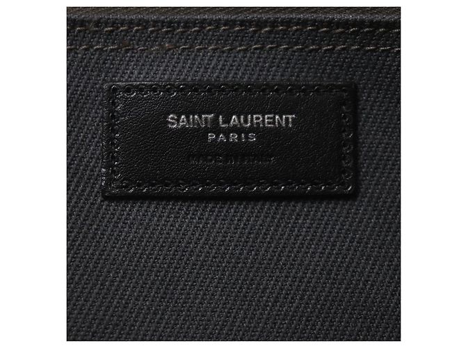 Yves Saint Laurent Bolsa tote de lona e couro Saint Laurent Paris Rive Gauche N/S Preto Cinza Cinza antracite - vista 10