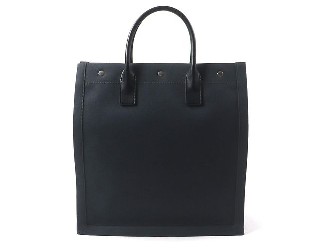 Yves Saint Laurent Bolsa tote de lona e couro Saint Laurent Paris Rive Gauche N/S Preto Cinza Cinza antracite - vista 3