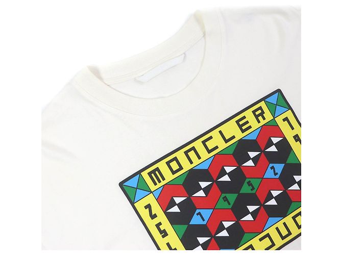 Baumwoll-T-Shirt mit Moncler Genius 2 Logo-Patch und grafischem Gitterdruck Weiß - Ansicht 3