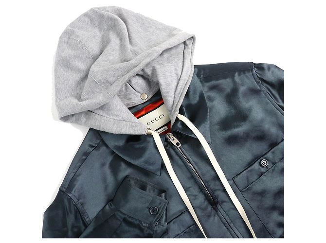Chaqueta de algodón acetato con parche de logo Gucci WORLD WIDE Gris Gris antracita - vista 4