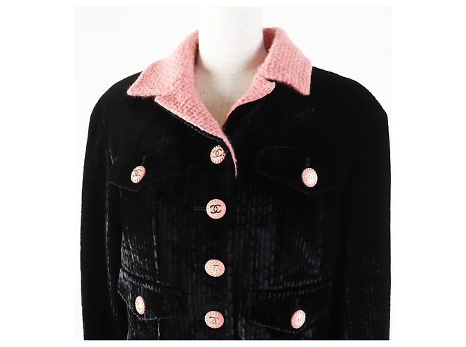 Abrigo de terciopelo con botones COCO de tweed de seda rayón Chanel 22B P73309 Negro Rosa - vista 2