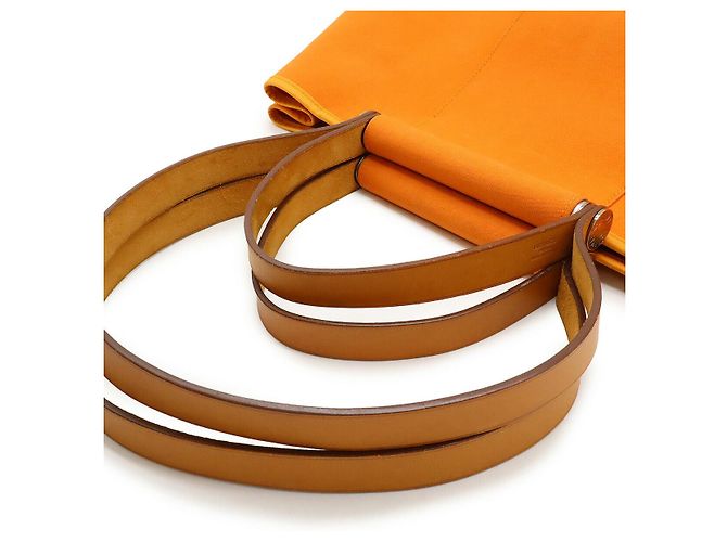 Hermès Cabag Elan Toile Officier Leder 2-Wege Tasche Orange - Ansicht 5