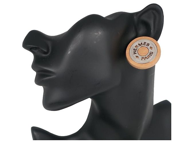 Orecchini in legno e metallo Hermès Sellier Marrone - vista 2