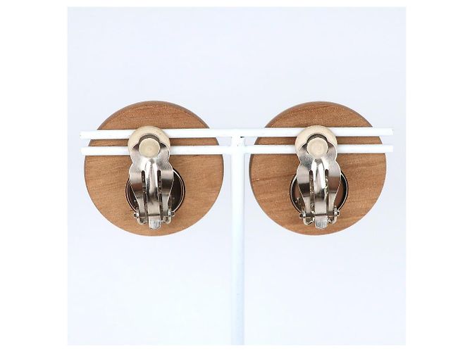 Orecchini in legno e metallo Hermès Sellier Marrone - vista 3