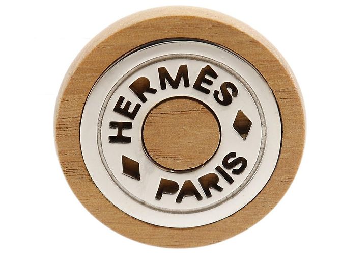 Orecchini in legno e metallo Hermès Sellier Marrone - vista 6