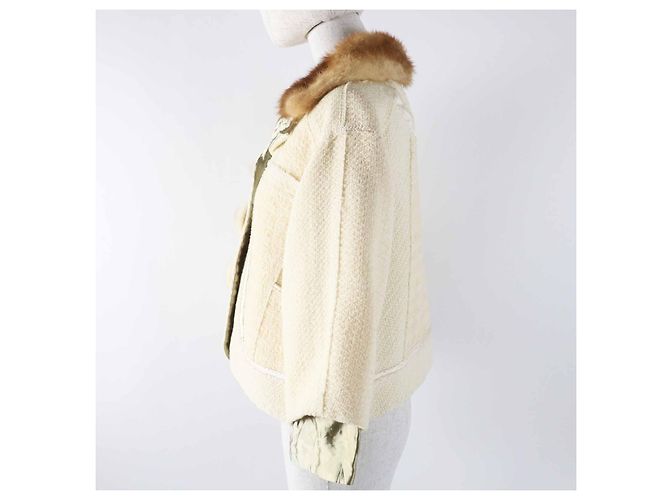 Giacca in Lana Seta e Visone Louis Vuitton Beige Crudo - vista 3