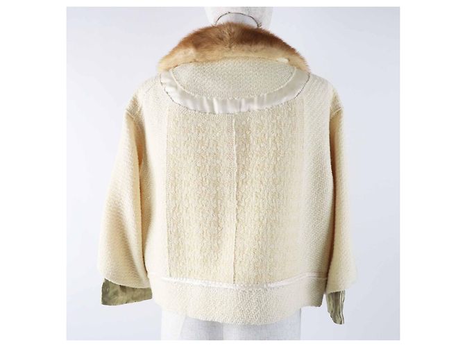 Giacca in Lana Seta e Visone Louis Vuitton Beige Crudo - vista 4