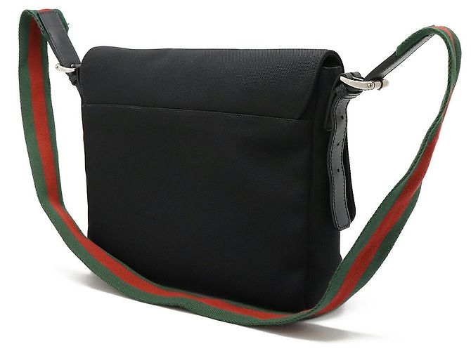 Gucci Sherry Line Techno Canvas Schultertasche Schwarz Rot Grün - Ansicht 2