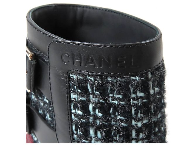 Stivaletti in pelle e tweed Chanel 22B G39334 Nero Blu chiaro - vista 10