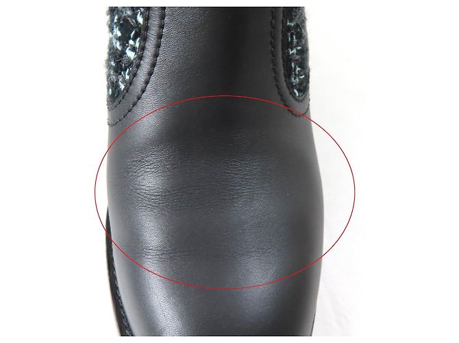 Stivaletti in pelle e tweed Chanel 22B G39334 Nero Blu chiaro - vista 14