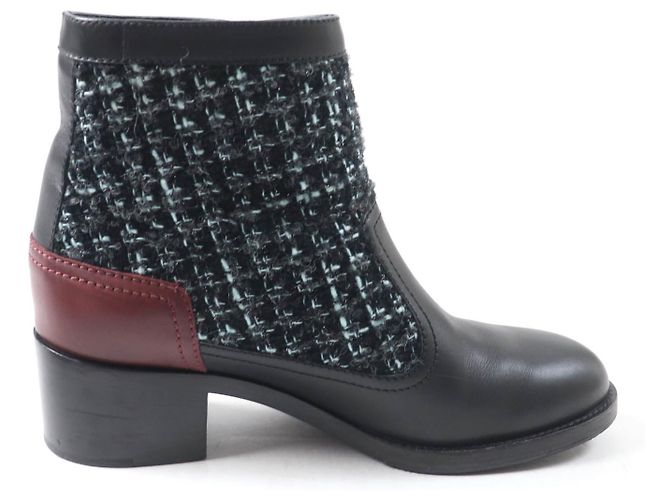 Stivaletti in pelle e tweed Chanel 22B G39334 Nero Blu chiaro - vista 6