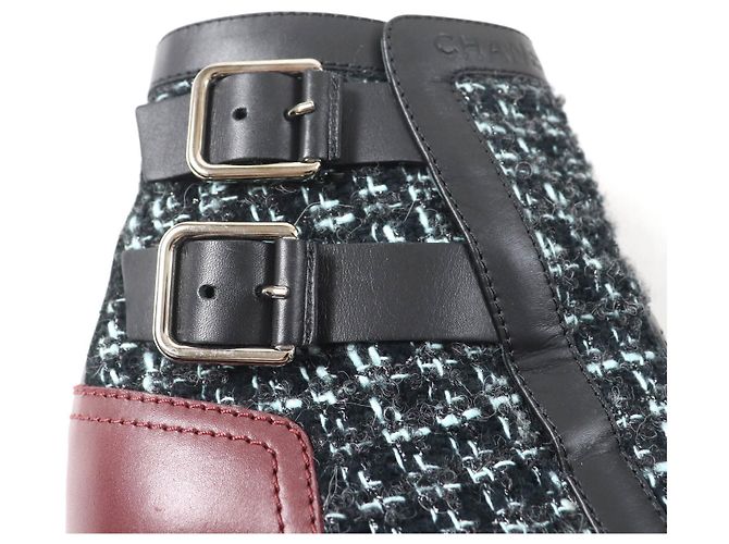 Stivaletti in pelle e tweed Chanel 22B G39334 Nero Blu chiaro - vista 9