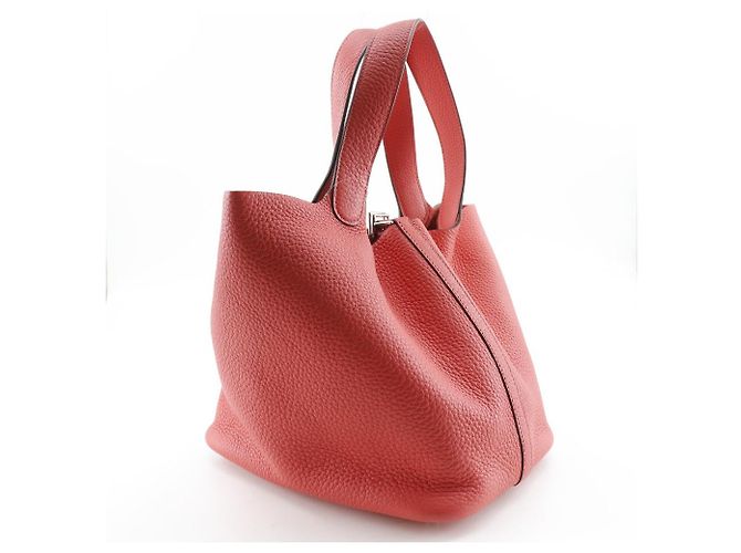 Borsa Hermès Picotin Lock 22 MM in pelle Clémence Rosso - vista 3