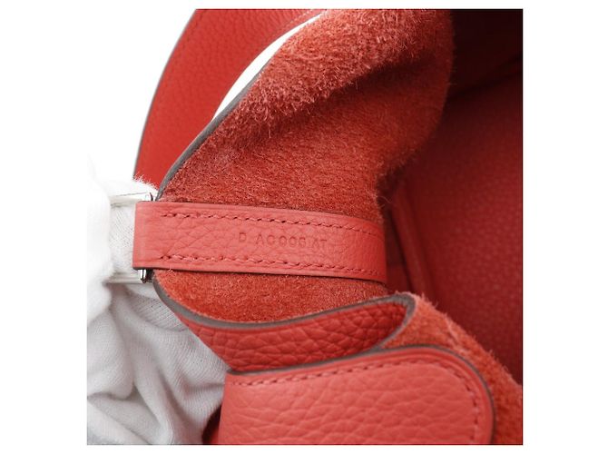 Borsa Hermès Picotin Lock 22 MM in pelle Clémence Rosso - vista 7