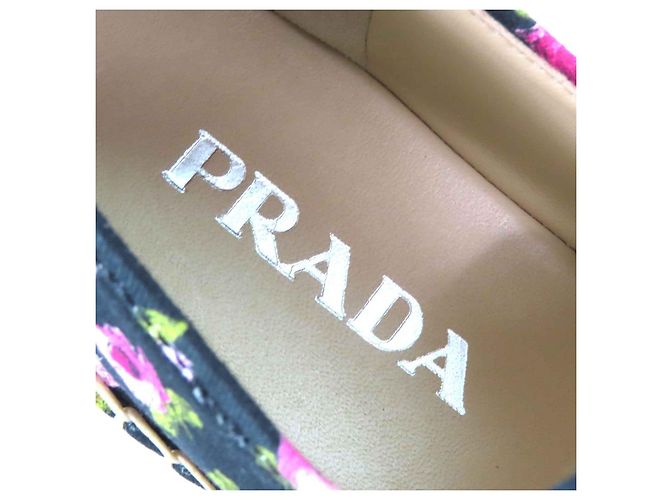 Prada Gabardine-Leinensandalen Schwarz Pink - Ansicht 10