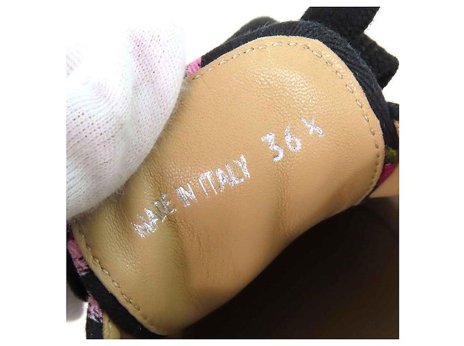 Prada Gabardine-Leinensandalen Schwarz Pink - Ansicht 11