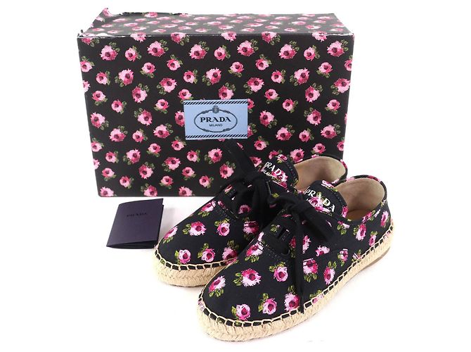 Prada Gabardine-Leinensandalen Schwarz Pink - Ansicht 2
