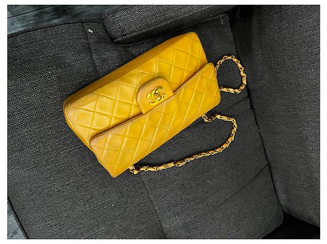 Timeless CHANEL Borsa Classica Doppia Media - Giallo Canarino Vivace - vista 17