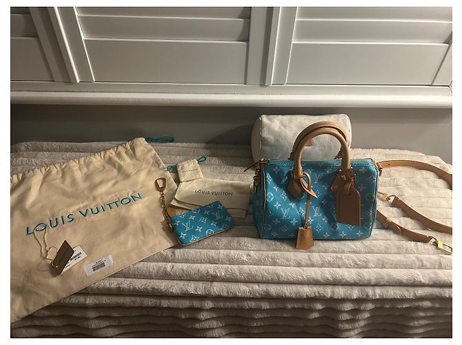 Louis Vuitton Borsa a Tracolla Speedy P9 25 Blu - vista 4