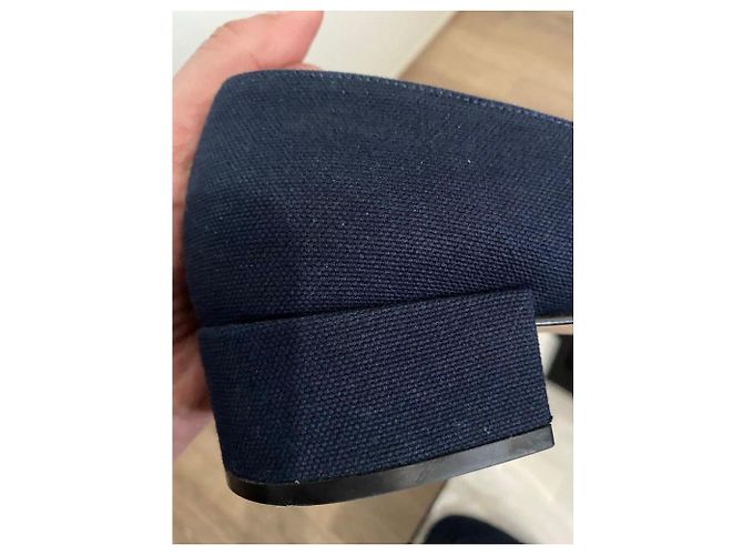 Mocassini Chanel in tessuto blu navy con logo CC in perle Taglia 41 - vista 11