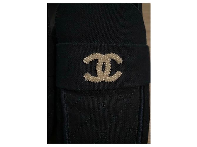 Mocassini Chanel in tessuto blu navy con logo CC in perle Taglia 41 - vista 4